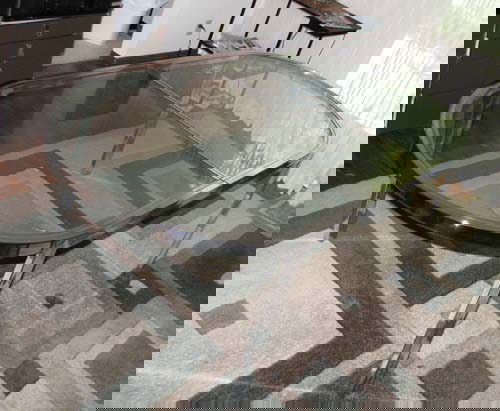 Modern Expandable Glass Dining Table, possibly Baug: Artist: Baughman, Possibly Milo for Thayer Coggin Title: Modern Expandable Glass Dining Table with one leaf Medium: chrome, glass Dimensions: 27.75 x 80.25 x 38 inches (plus one 15" leaf) Provenance: