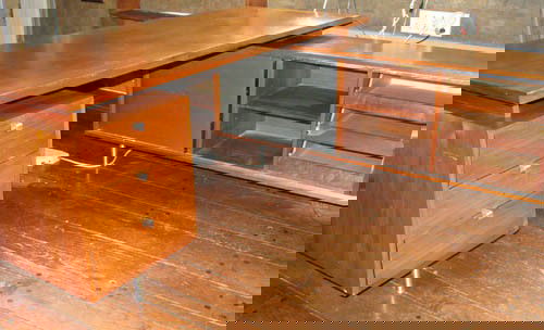 George Nelson for Herman Miller Executive Desk: Artist: Nelson, George for Herman Miller Title: George Nelson for Herman Miller Executive Desk with 3 drawers, sliding front cabinet with hidden waste bin Medium: walnut Dimensions: 29.5 x 72 x 30 inc