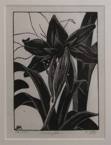 Grace Albee Amaryllis engraving: Artist: Albee, Grace (American, 1890-1960) Title: Amaryllis Date: 1978 Medium: wood engraving Dimensions: 7 x 5 inches (image) Edition Number: ed. 250 Signature: Pencil signed, dated,