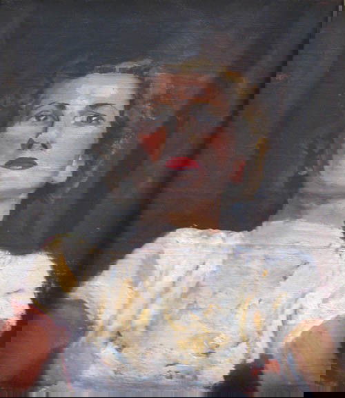 2 Bill Caldwell oil portraits of Woman: Artist: Caldwell, William (20th Century Western Pa.) Title: Two Woman Date: 1950's Medium: oil on canvas Dimensions: 24 x 20 inches and 24 x 18 inches Description: 2 half length portarits of yo