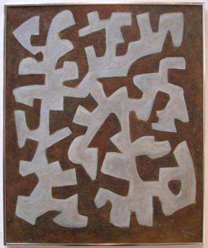 Glen Davis Abstract Painting 1983: Artist: Davis, William Glen Title: Untitled Biomorphic Abstraction Date: 1983 Medium: oil on masonite Dimensions: 23.75 x 19.5 inches Signature: Signed and dated lower right and on reverse WG D