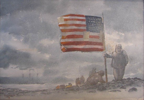 Carl H. Larson Farthest North American Flag waterc: Artist: Larson, Carl (20th Century, Westminster College, New Wilmington, PA) Title: Farthest North American Flag, 1884 Date: 1970 Medium: watercolor Dimensions: 17.5 x 24 inches (image) Signature: