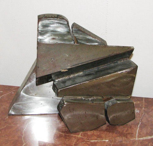 James Myford Welded Steel Sculpture: Artist: Myford, James Title: Abstracted Steel Sculpture Medium: steel Dimensions: 10 x 13.5 x 6.5 inches Signature: inscised JM on edge Provenance: The Estate of Millie and Dr. Leonard Schwartz