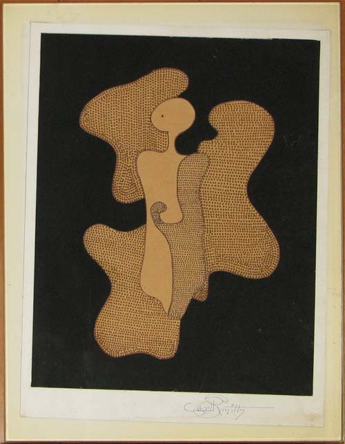 Carl Dingbat Smith mixed media Figure Drawing: Artist: Smith, Carl "Dingbat" (20th Century African American) Title: Abstracted Figure Medium: mixed media drawing and collage Dimensions: 15.25 x 12.5 inches Signature: Pencil signed with a conjoined