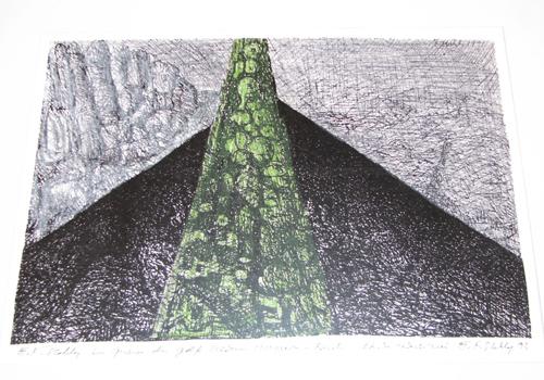 Francois Stahly 2 sculpture studies, sculpture in: Artist: Stahly, Francois (French 1911-2006) Title: 2 drawing studies of sculpture in landscape settings Date: 1995 and 1992 Medium: pen and ink with watercolor Dimensions: 6.75 x 10 inches Signatur