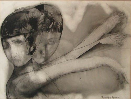 Richard Wilt Watercolor and Graphite drawing: Artist: Wilt, Richard Title: Figures in Space Date: 1963 Medium: watercolor and graphite Dimensions: 22 x 31.25 inches Signature: signed Richard Wilt 1963 lower right Provenance: The