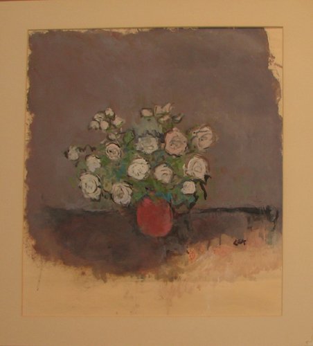 Lois Kaufman Still Life of Pink Roses: Kaufman, Lois (20th Century American) Still Life of Pink Roses oil on paper 24 x 21.5 inches (sight) Signed LSK lower right framed in a silver metal frame measuring 31 x 27.75 inches