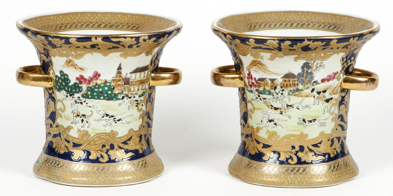 Pair of Chinese Export Urns with Running Dogs (1 of 5)