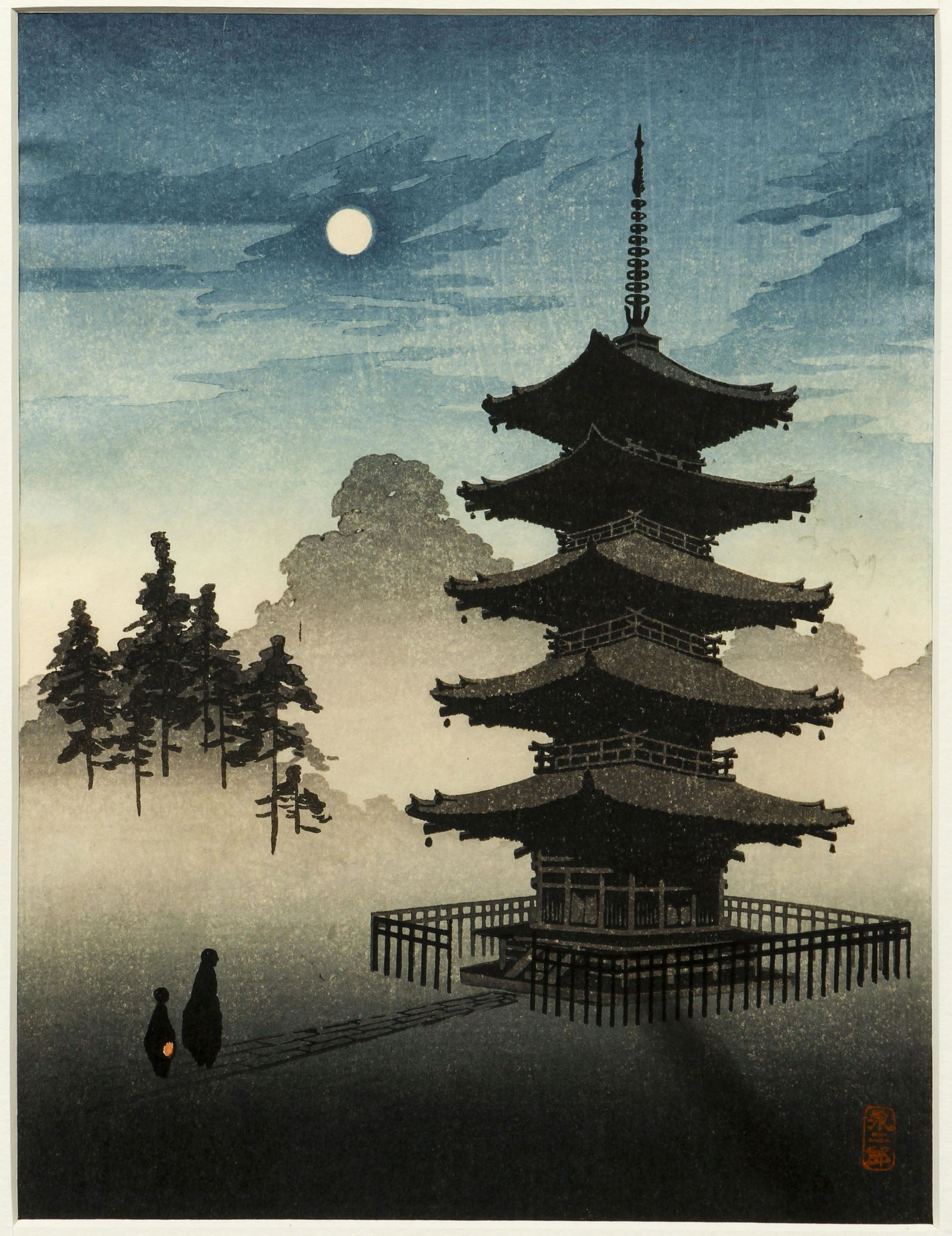 Eijiro Kobayashi Pagoda by Moonlight woodblock (1 of 4)
