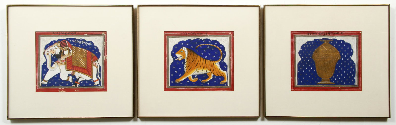 3 Indian or Persian Gouache Ptgs Tiger Elephant (1 of 10)