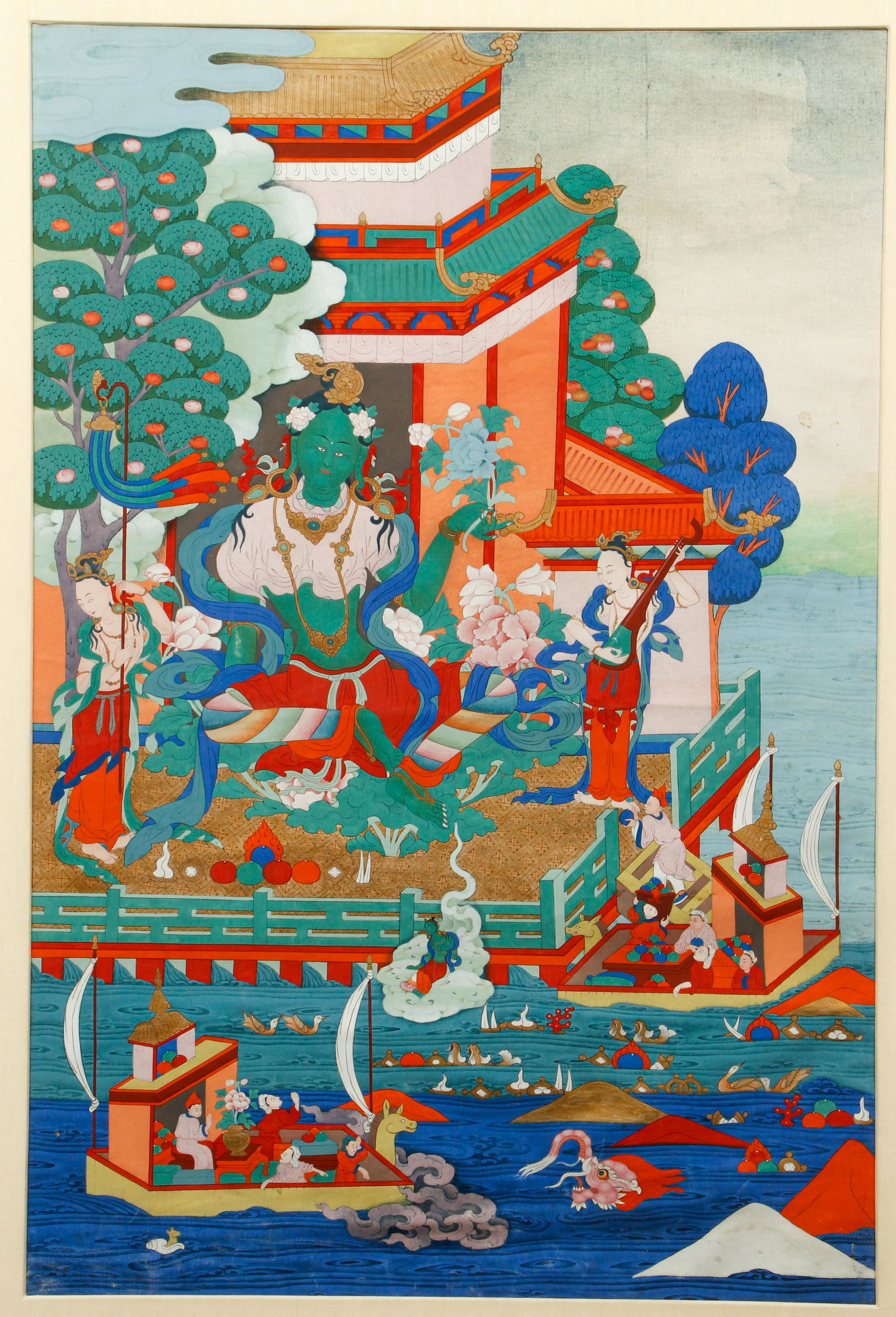 Sino Tibetan Thangka with Buddha and Attendants (1 of 3)