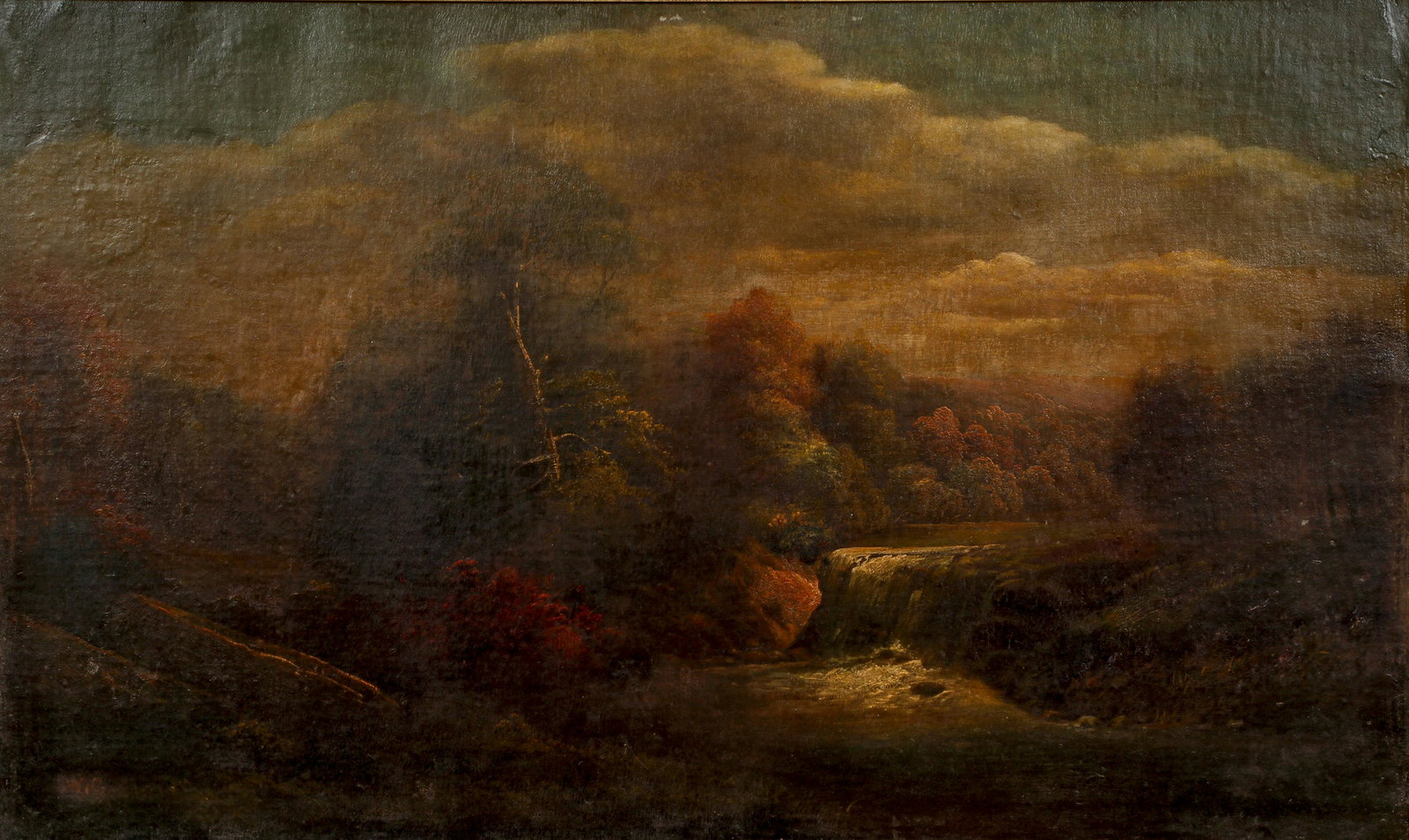 19th Century oil of Waterfall in the Forest (1 of 4)