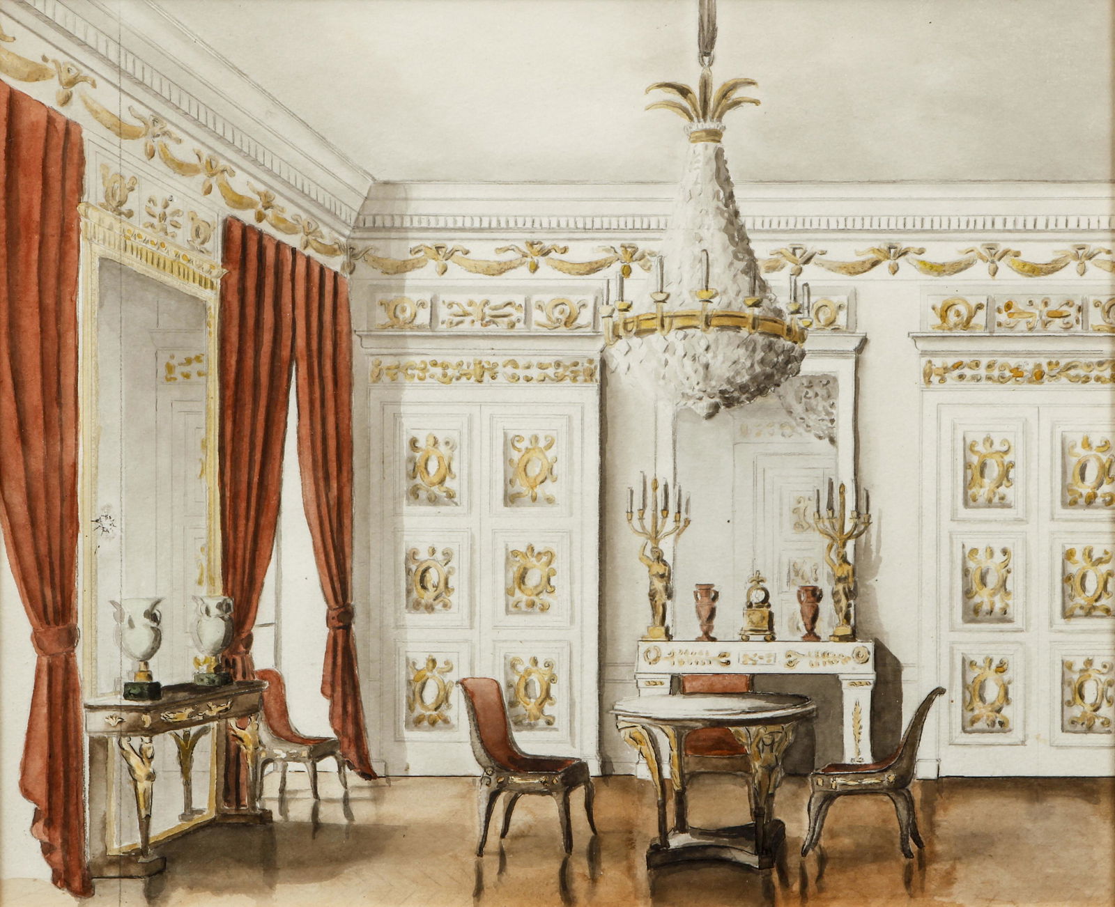 19th Century Architectural watercolor rendering (1 of 3)