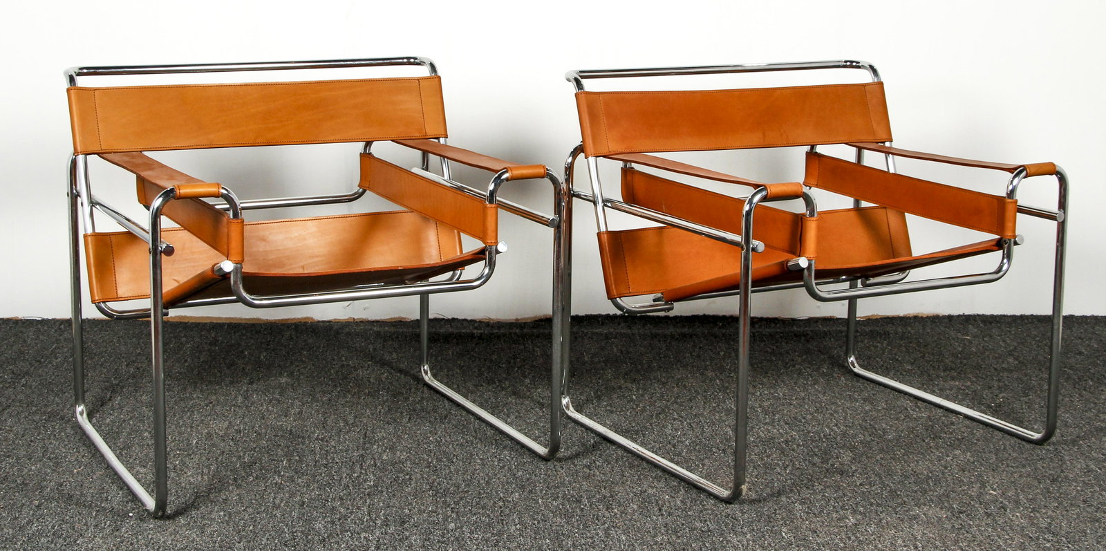 Pair of Marcel Breuer Wassily Chairs Tan Leather (1 of 6)