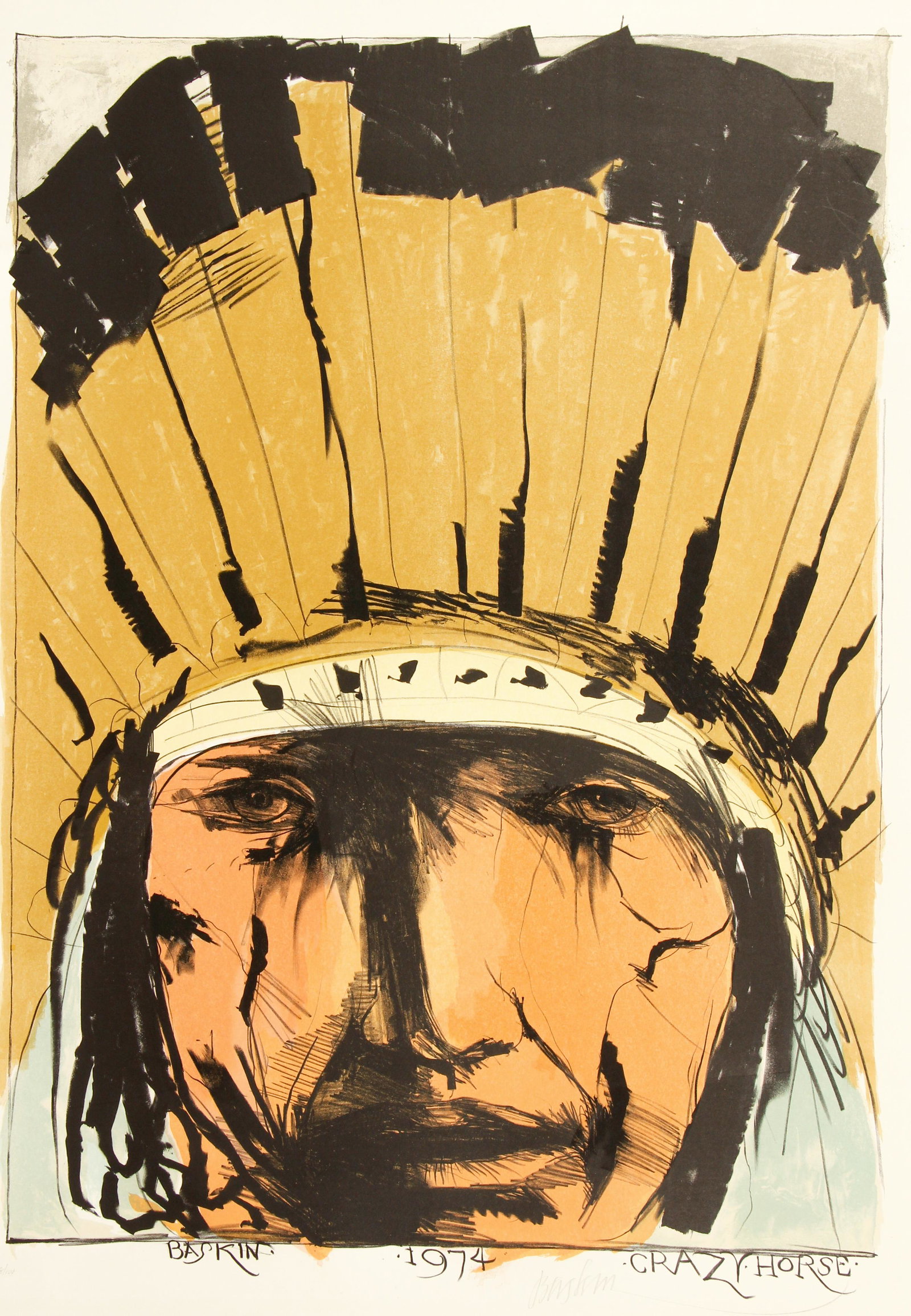 Leonard Baskin 1974 orig signed litho Crazy Horse (1 of 6)