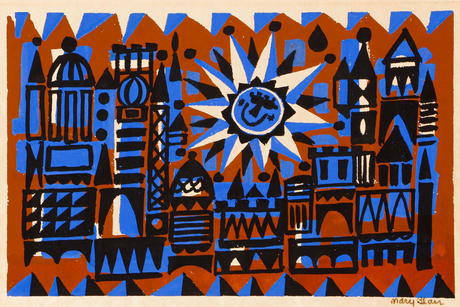 Mary Blair mid century Pochoir Cityscape Signed (1 of 4)