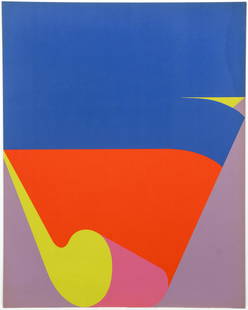 Sven Lukin 1969 Bimorphic Abstract Silkscreen Signed: Lukin, Sven (Latvian, b. 1934), Untitled (Bimorphic Abstraction Blue and Orange), 1969, silkscreen printed in colors, ink signed, dated, and numbered 38/175 on back, image printed to edges, full