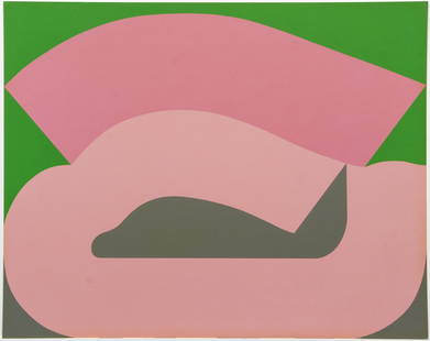 Sven Lukin 1969 Bimorphic Abstract Silkscreen Signed: Lukin, Sven (Latvian, b. 1934), Untitled (Bimorphic Abstraction Gray, Pink, and Green), 1969, silkscreen printed in colors, ink signed, dated, and numbered 24/175 on back, image printed to edges, full