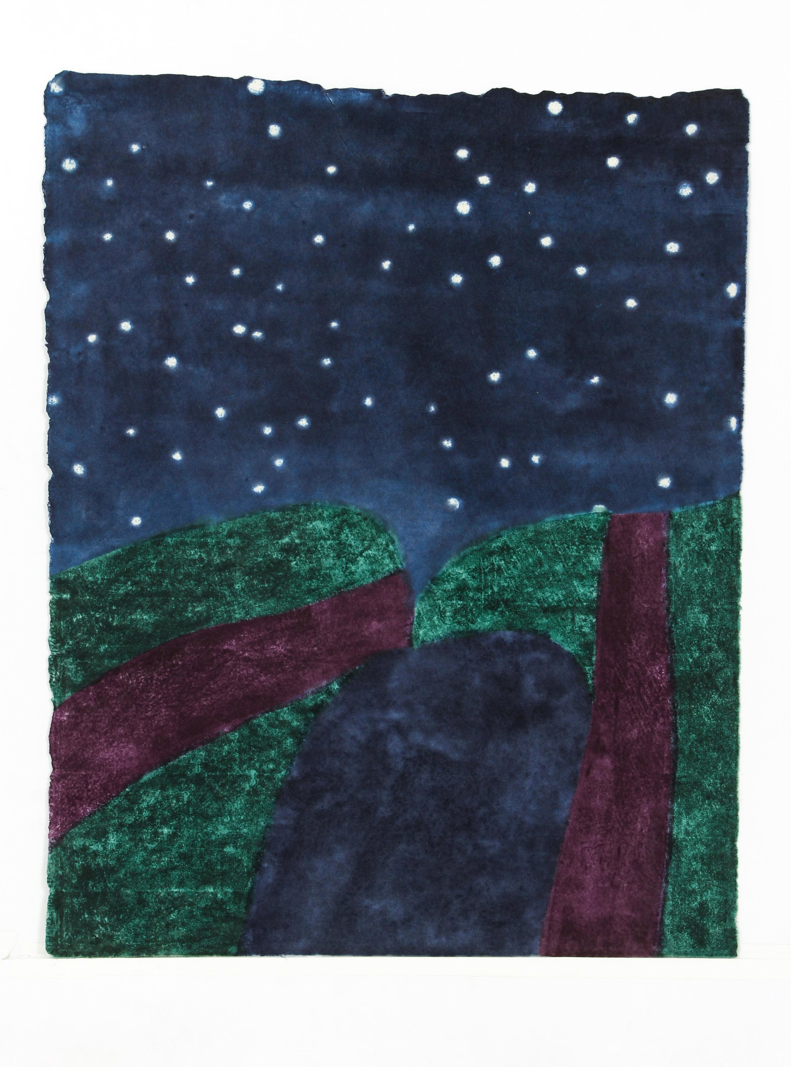 Carol Summers 1979 color woodcut Starry Night (1 of 4)