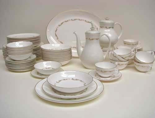 Royal Doulton French Provincial pattern service fo: Royal Doulton French Provincial pattern service for 12 Medium: Bone China Dimensions: 12 luncheon plates 8.5 inches in diameter, 12 dinner plates 10.5 inches in , 12 bread and butter plates 6.25, 1.5 