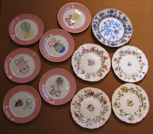 4 Minton and 6 Puiforcat Limoges desert plates + 1: Artist: Minton, Puiforcat for Limoges, and Meissen and Lindner, Kueps/Bavaria Title: 4 Floral Decorated Desert Plates, 6 St. Petersbourg Pattern, and 1 Deep Dish Cauldron Pattern, Floral Decorated Can