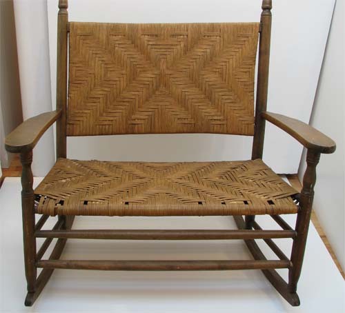 Antique Double Rocker with Woven Seat/Back: Antique Double Rocker with Woven Splint Seat/Back Medium: wood Dimensions: 39 x 42 x 16 inches