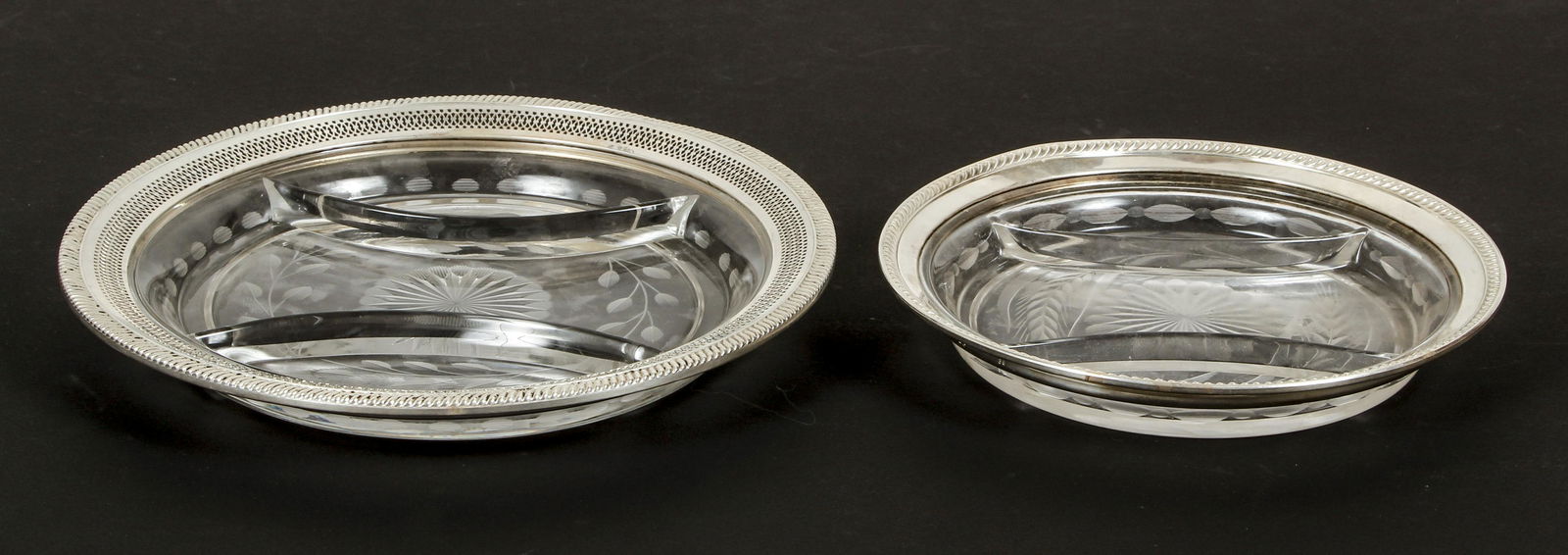 2 cut glass sterling rimmed serving relish dishes (1 of 5)
