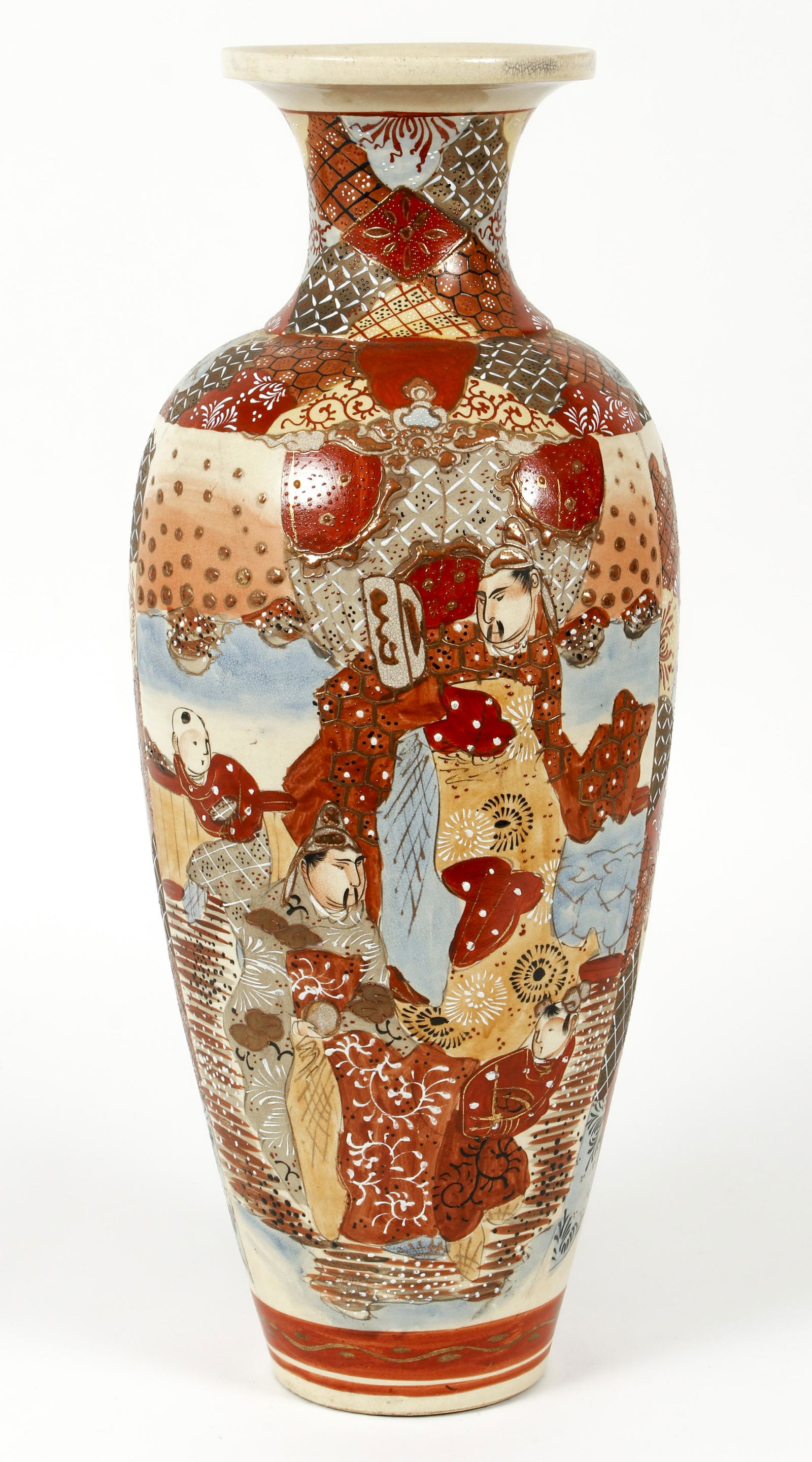 20th century painted Asian vase with Warriors (1 of 6)