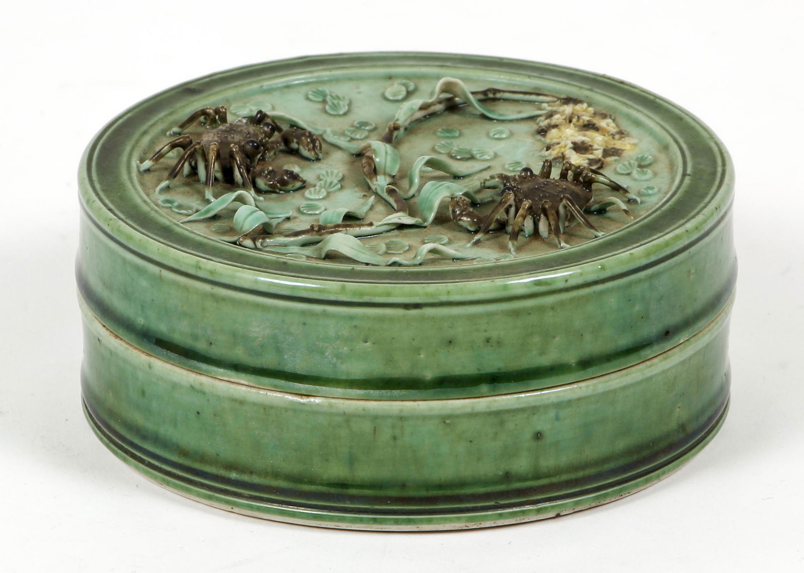 Asian Ceramic Compact shaped with Crab decoration (1 of 5)