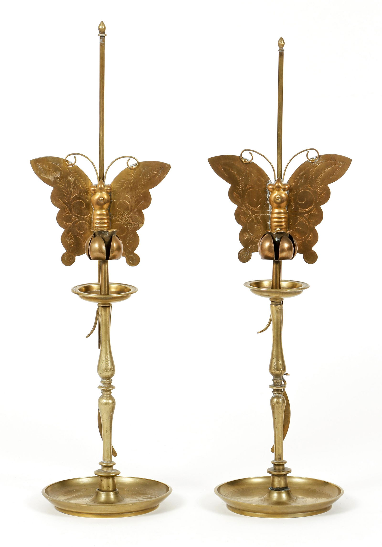 Pair Asian Brass Candlesticks with Butterflies (1 of 4)