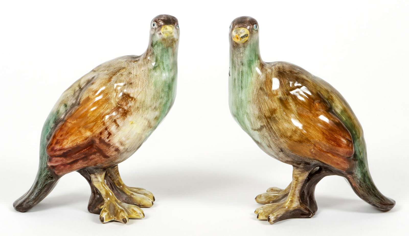 Pair of Italian Glazed Ceramic Partridge Birds (1 of 7)