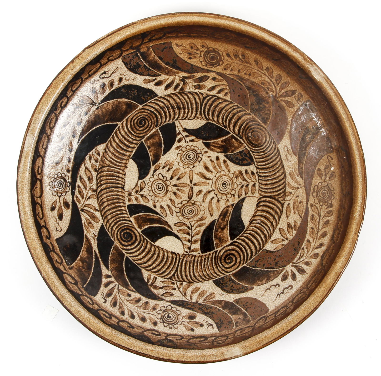 Brown Glazed Ceramic Charger Floral Motifs (1 of 4)