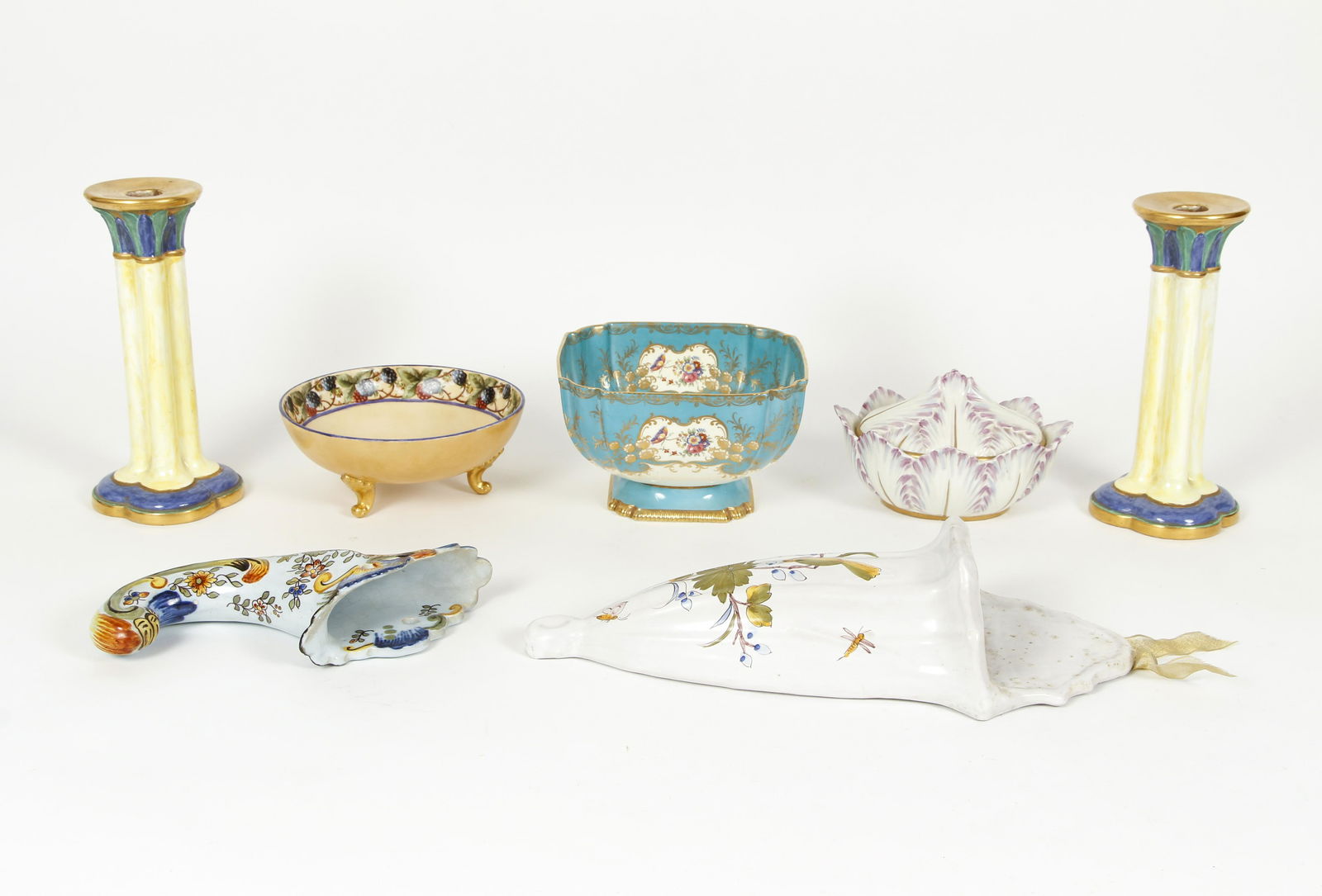 Lot of 7 European Ceramics Candlesticks Bowls (1 of 15)