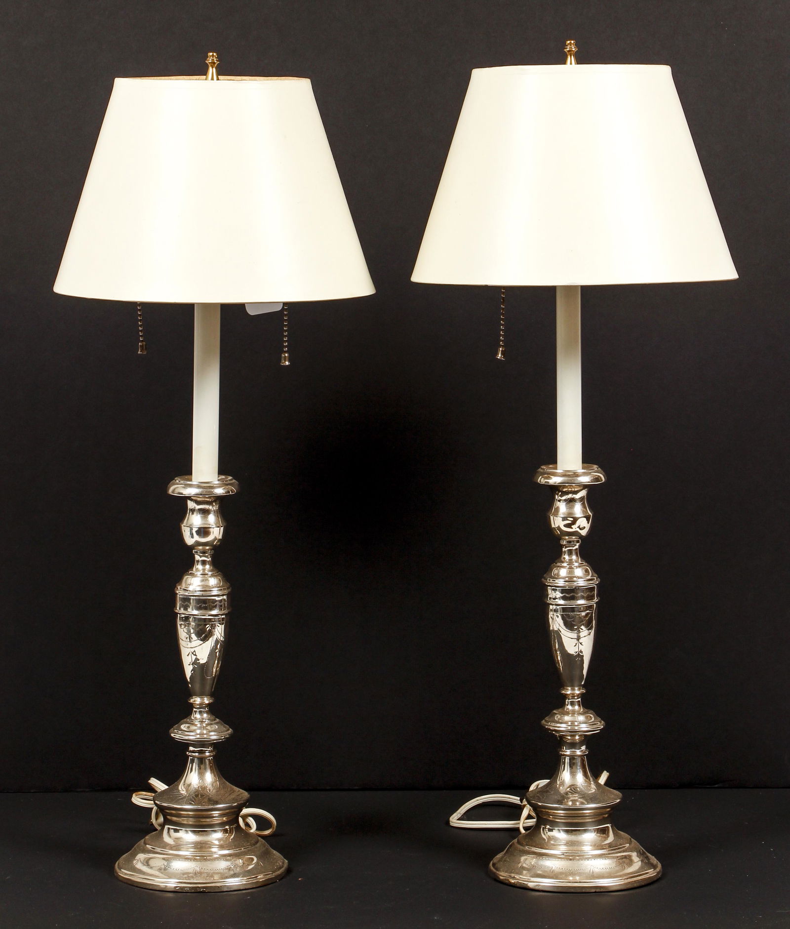 Pair silver candlestick lamps (1 of 4)