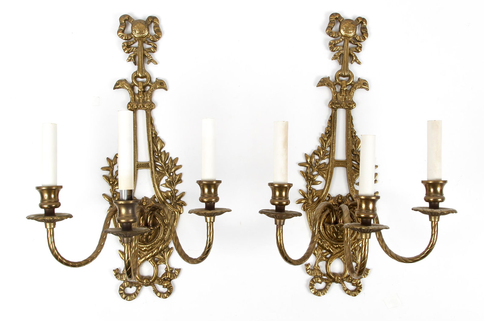 Pair of Gilt Brass French Style 3 Light Sconces (1 of 5)