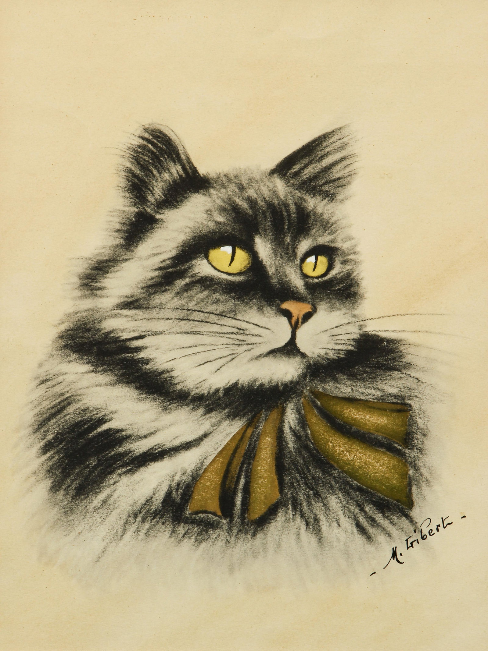 M. Gibert drawing Cat Wearing a Ribbon (1 of 4)