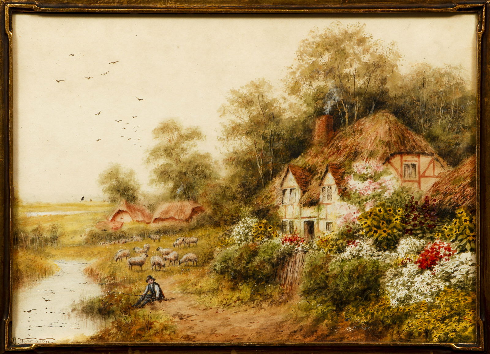 R. Thornton watercolor Idyllic Cottage Landscape (1 of 4)