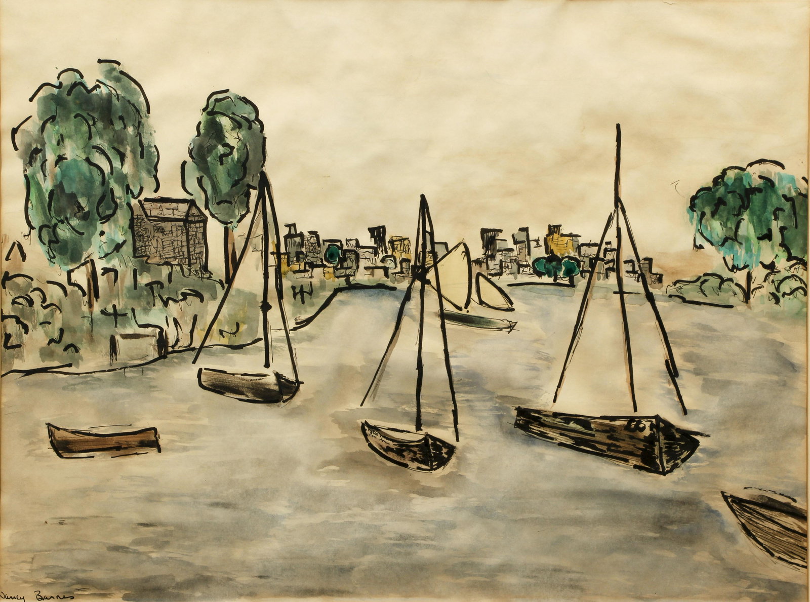 Nancy Barnes Watercolor Harbor Scene (1 of 4)