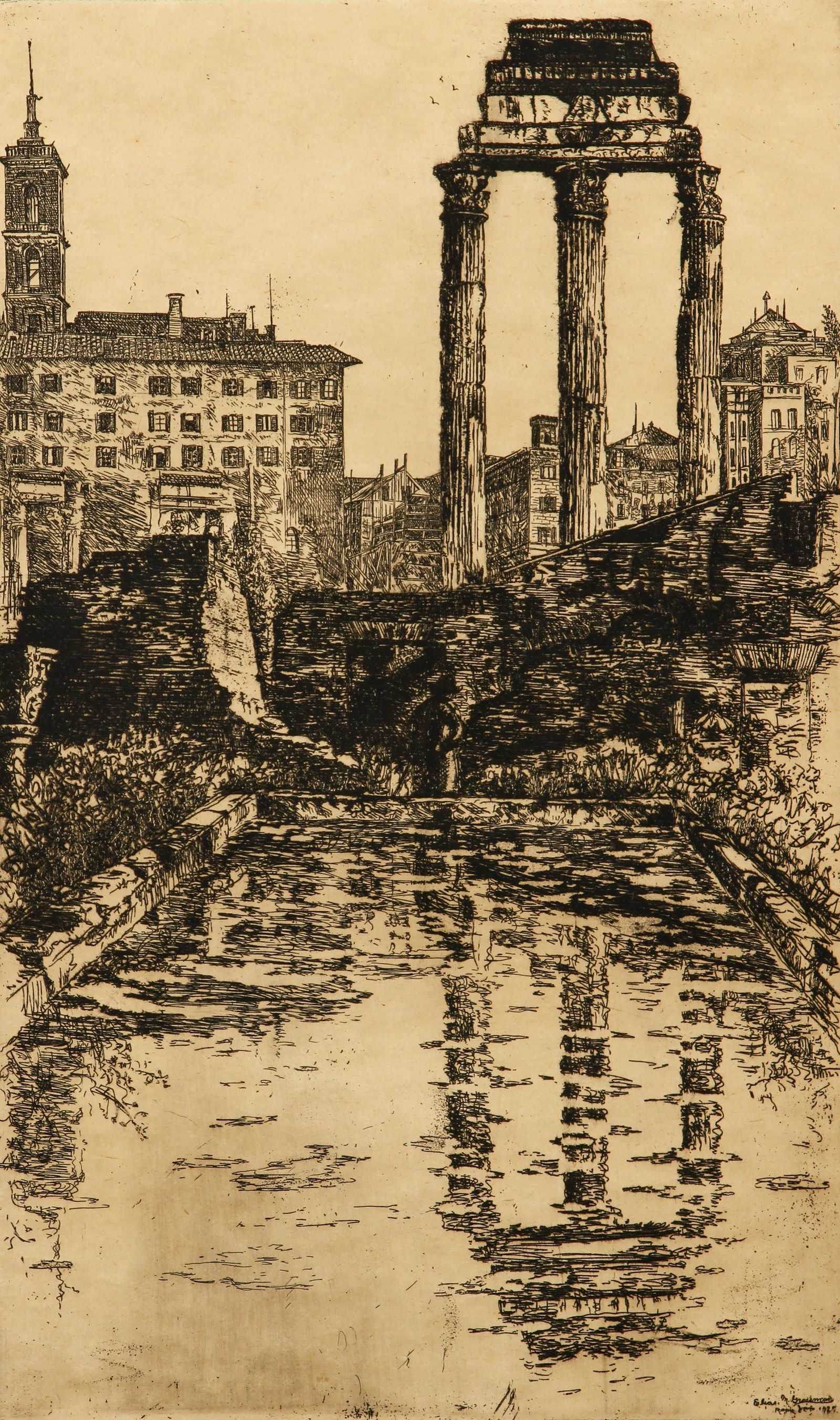 Elias Grossman 1927 etching Temple of Castor & Pollux (1 of 4)