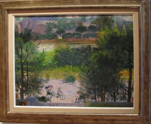Lily Cushing ptg. Of Taiwan, Chien Kuo Er Road-Kao: Artist: Cushing, Lily Emmat (American 1909-1969) Title: Taiwan, Chien Kuo Er Road-Kaohaiung Date: 1960 Medium: gouache and mixed media on artists board Dimension: 21 x 27 inches Description:A s