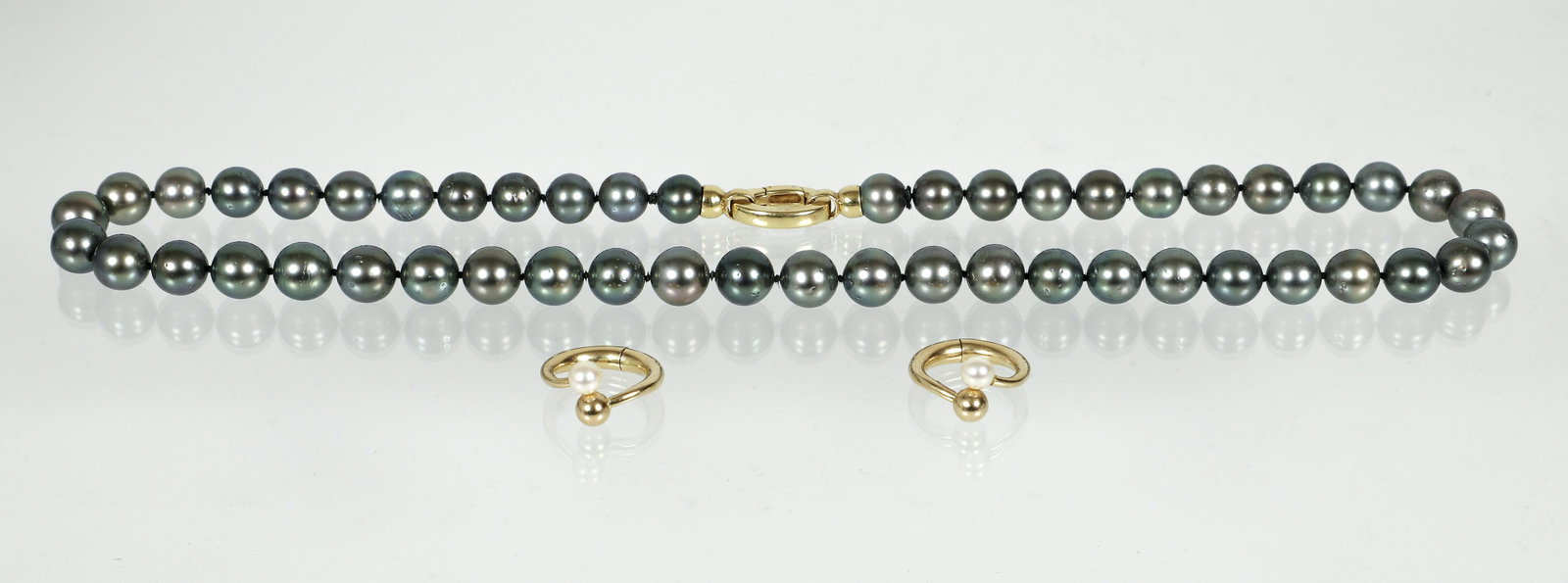 18K Tahitian Cultured Pearl Necklace and 2 14K Rings (1 of 5)