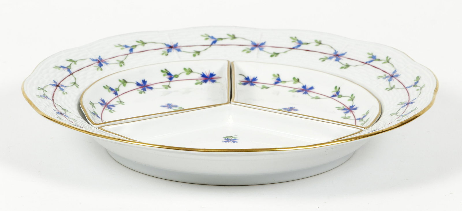 Herend 3 Part Blue Garland Divided Dish (1 of 6)
