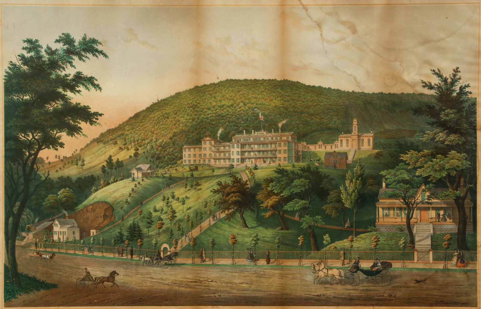 19th cent Chromolithograph Hygienic Water Cure Retreat (1 of 4)