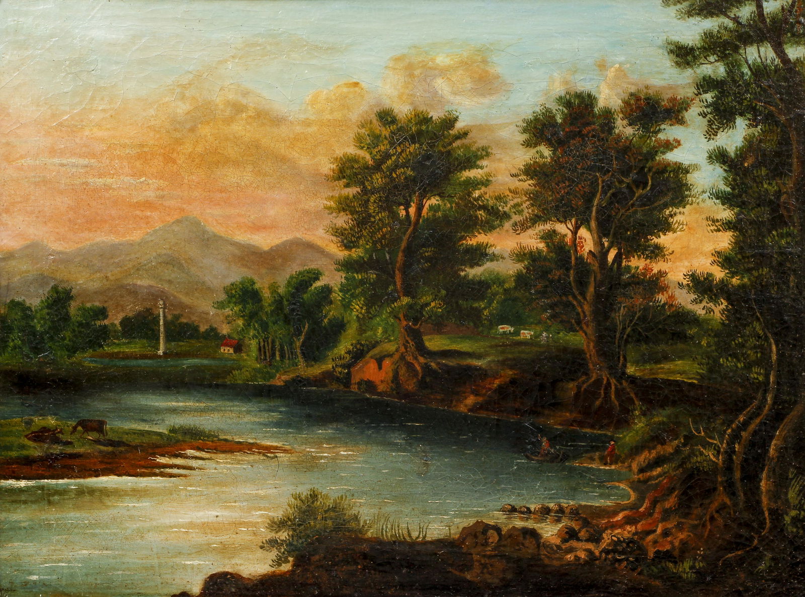 19th Century Naive School oil American Landscape with Obelisk (1 of 5)