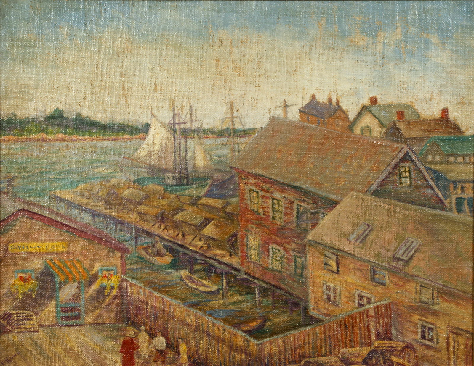 Naive painting of English Harbor 20th mid century (1 of 4)
