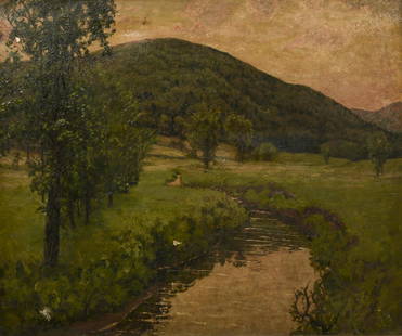 Ben Foster After the Rain Landscape Oil Painting: Foster, Ben (Benjamin) (American, 1852-1926), After the Rain (Landscape with Stream), c.1900, oil on canvas, signed lower left, 25.5 x 31 inches, framed 30 x 35 inches, artist's name and title