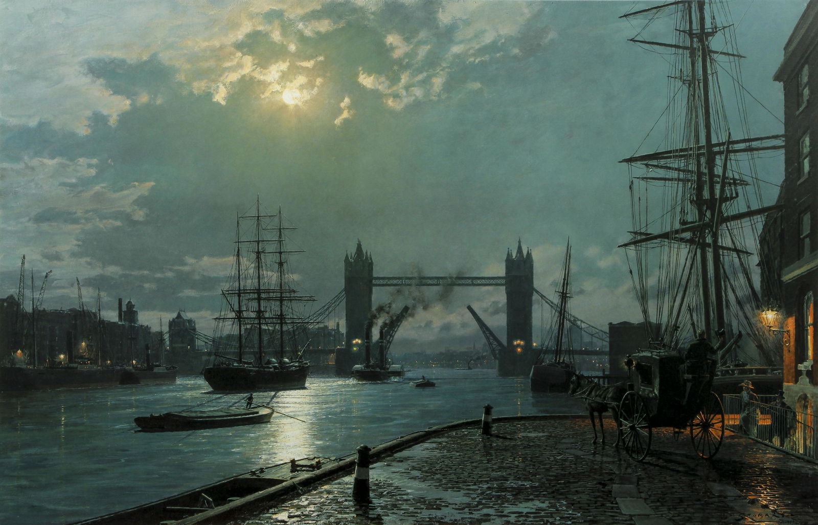 John Stobart London Moonlight Lower Pool Signed Lithograph (1 of 4)