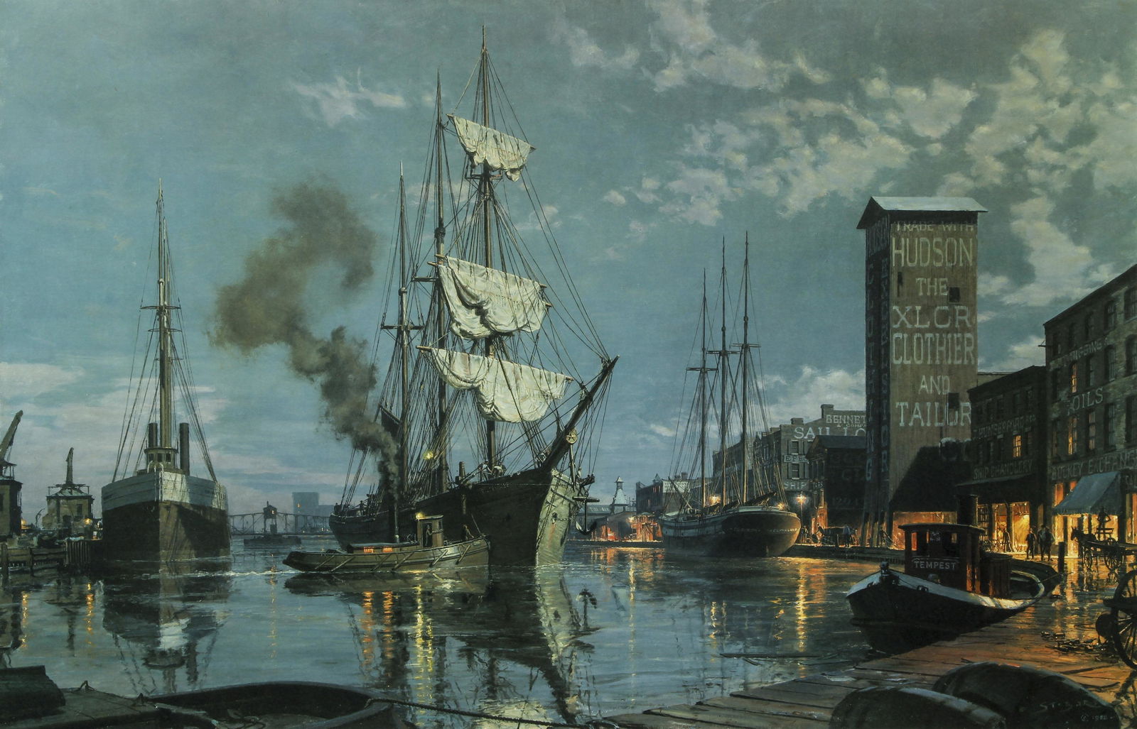 John Stobart Cleveland Moonlight Arrival in the Cuyahoga River (1 of 4)