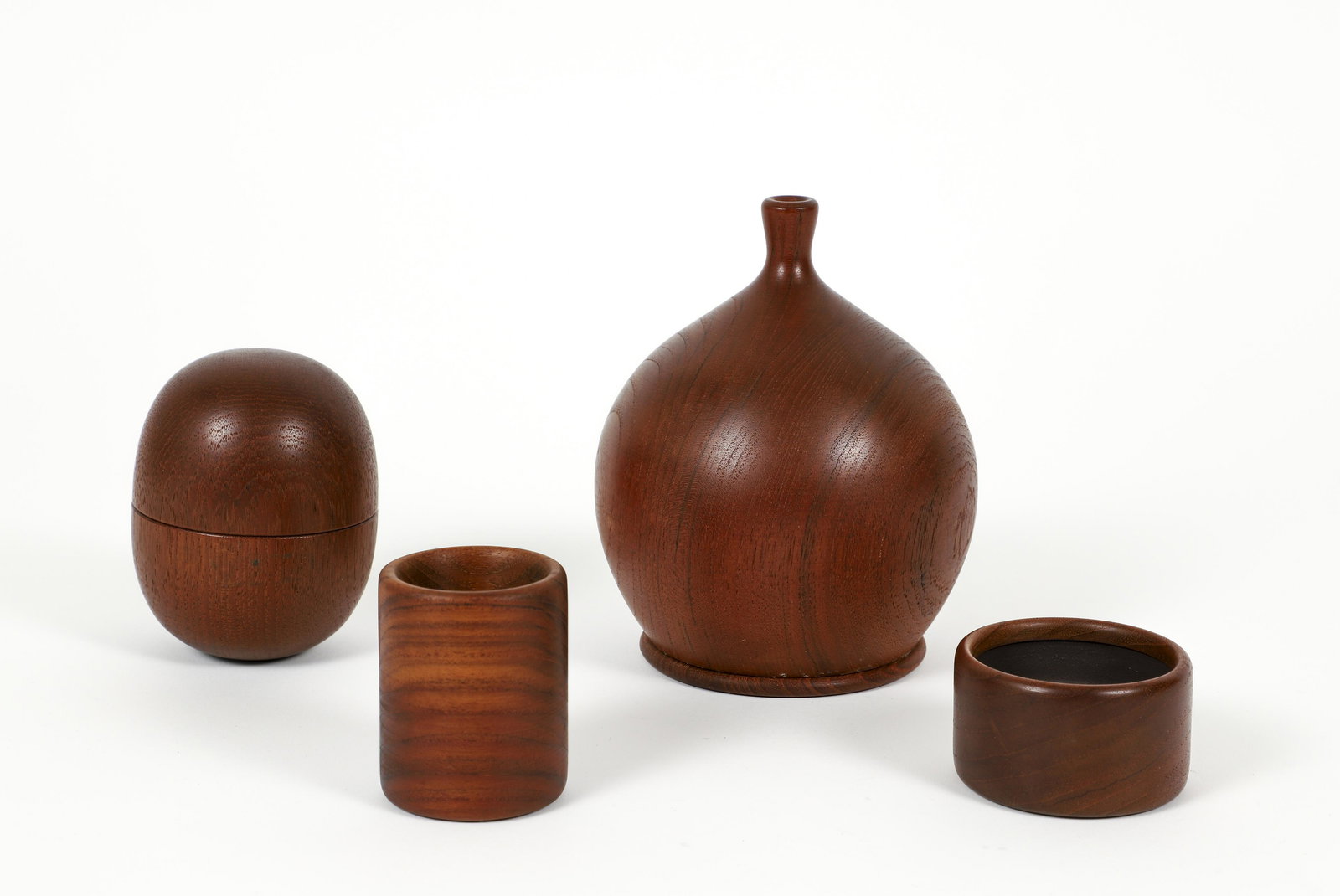 4 Kay Bojesen teak objects, Egg Box, Bud Vase, Cigarette Holder, Paper Clip Holder (1 of 8)
