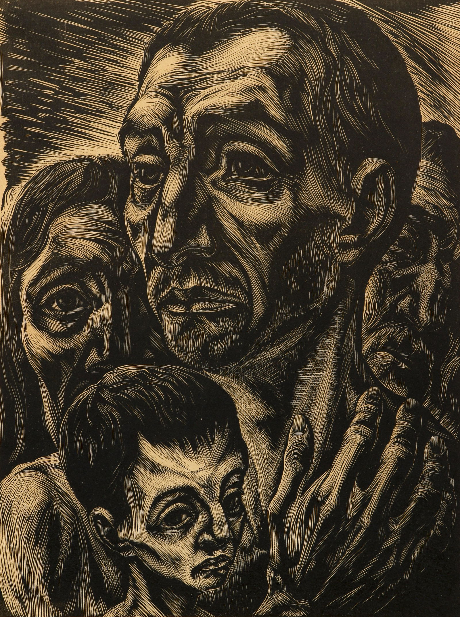 Isac Friedlander My People Signed Woodcut 1944: Friedlander, Isac (Isaac) (Latvian/American, 1890-1968), My People, 1944, woodcut on paper, signed, titled and marked Trial Proof in pencil at bottom, image 14 x 10.5 inches, matted and framed 22 x 18